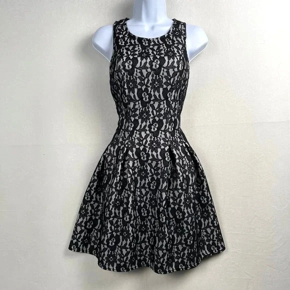 Blue Rain Dresses Black White Lace Aline Fit And Flare Pleated
